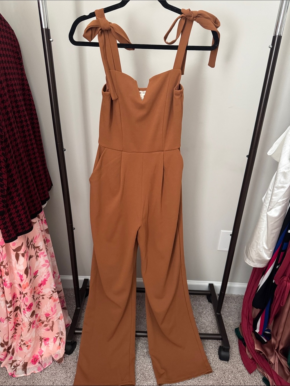 Moa Moa Rust Tie-Shoulder Wide-Leg Jumpsuit